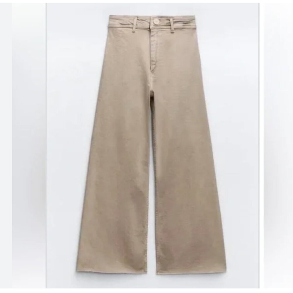Zara Marine Straight wide leg jeans Beige Trousers 6